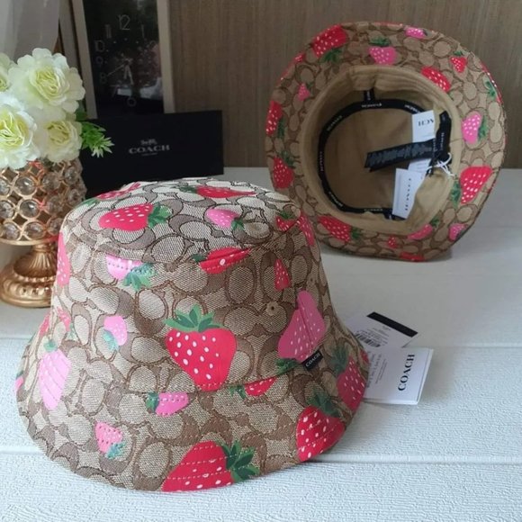COACH Signature Wild Strawberry Print Bucket Hat - CH392 - Picture 2 of 2